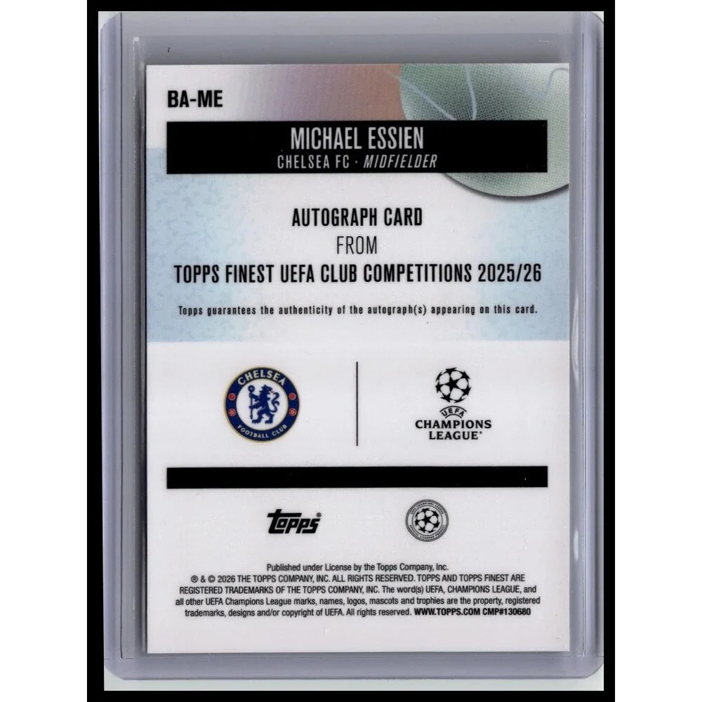 2025/26 Topps Finest Club Competition Michael Essien Orange Auto /25. Chelsea FC